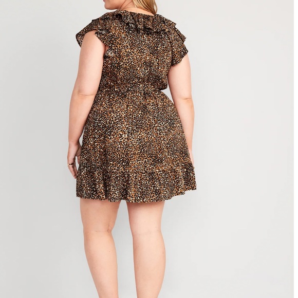 NWT OLD NAVY Waist-Defined Ruffle-Trim Mini Dress Color: Wild Spots - Picture 5 of 7